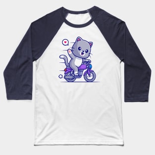 Cute Cat Riding Motorcycle Cartoon Baseball T-Shirt